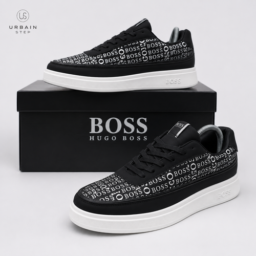 BOSS Sneakers Noir & Blanc Monogram – Élégance Urbaine Premium