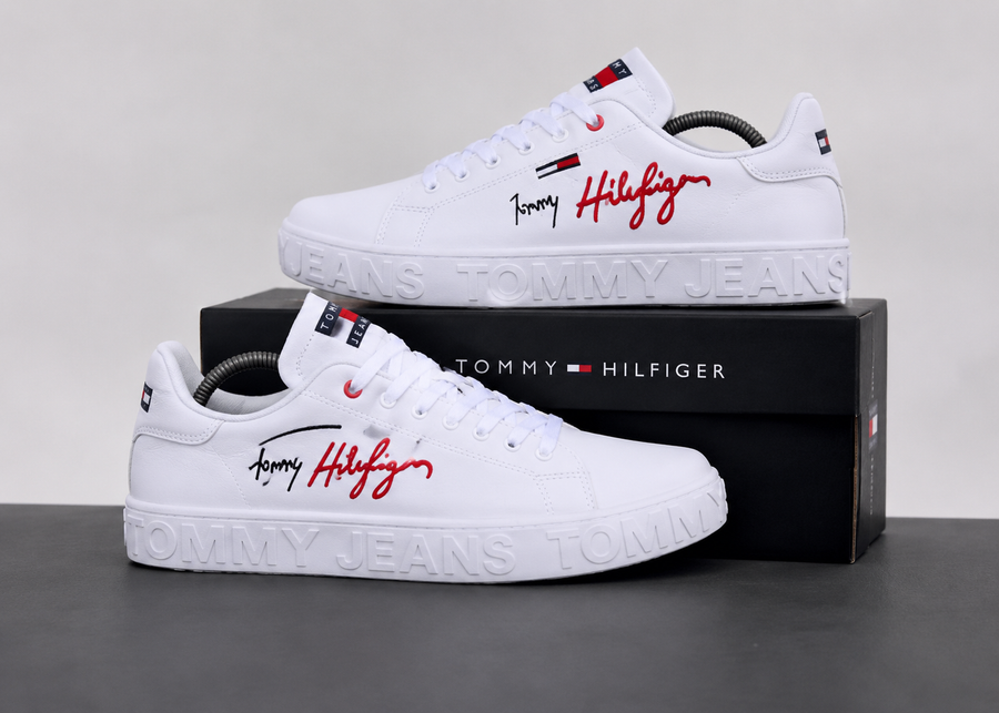 Tommy Hilfiger Signature Sneakers – Blanc / Rouge